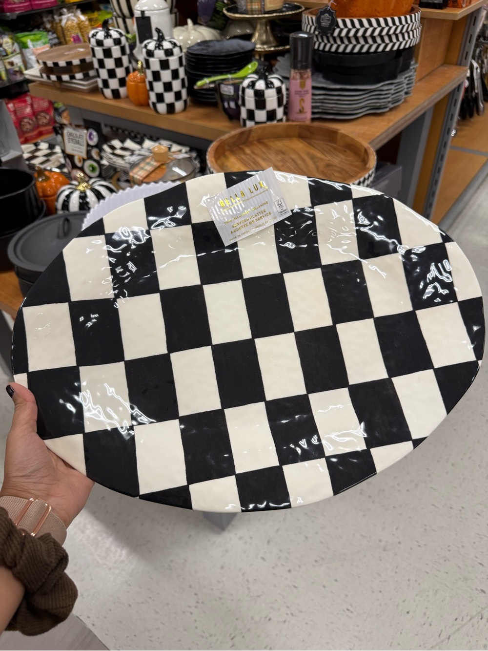 Black & White Checkered Ceramic Serving Platter - Melamine